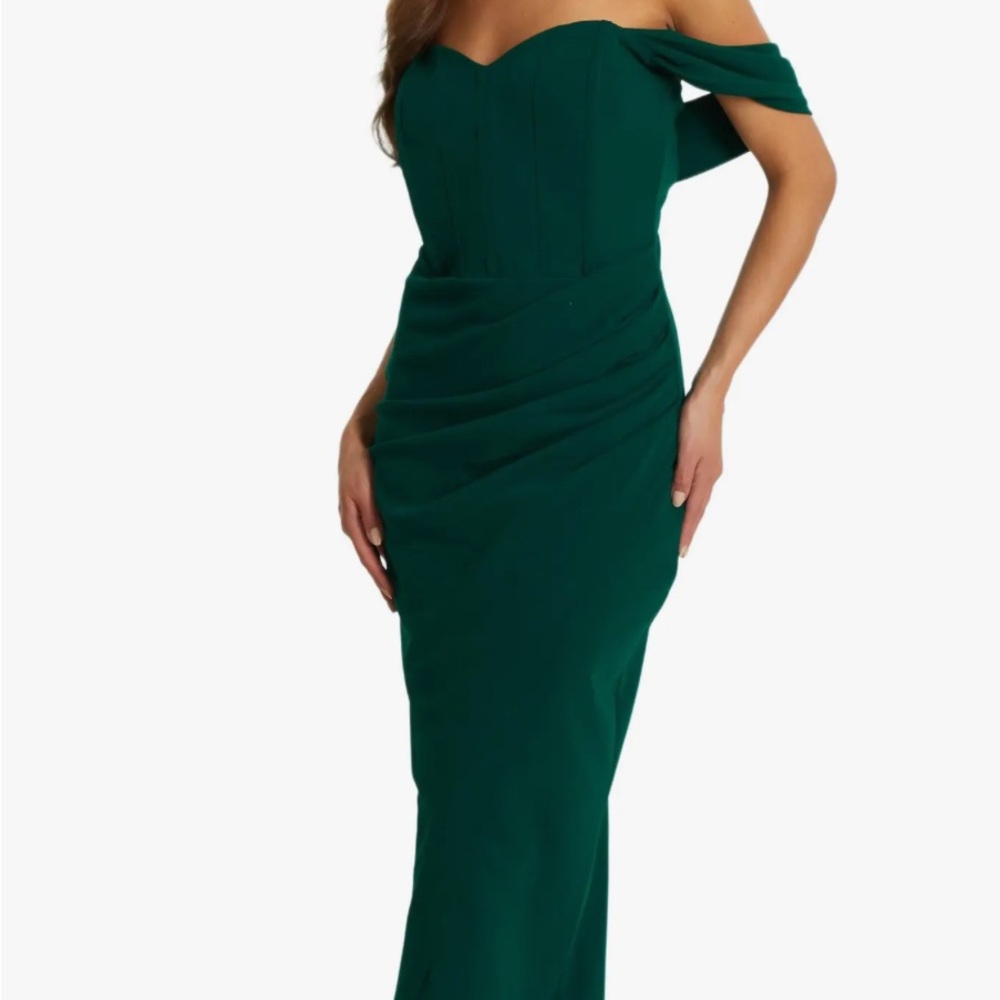 Green Ruched Strapless Gown for Weddings